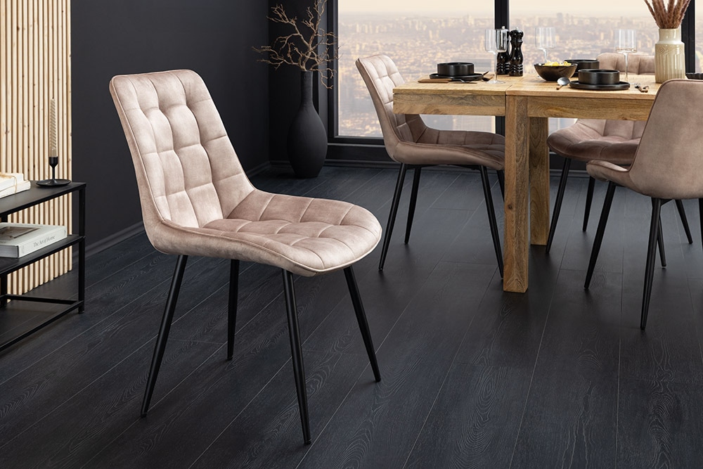 Design Stuhl ROADSTAR champagner greige Samt schwarze Metallbeine