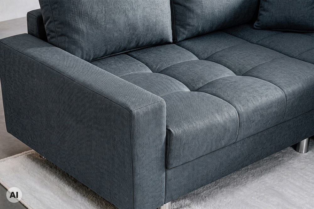 Moderne Wohnlandschaft KENT 220cm anthrazit Ecksofa Federkern inkl. Hocker und Kissen