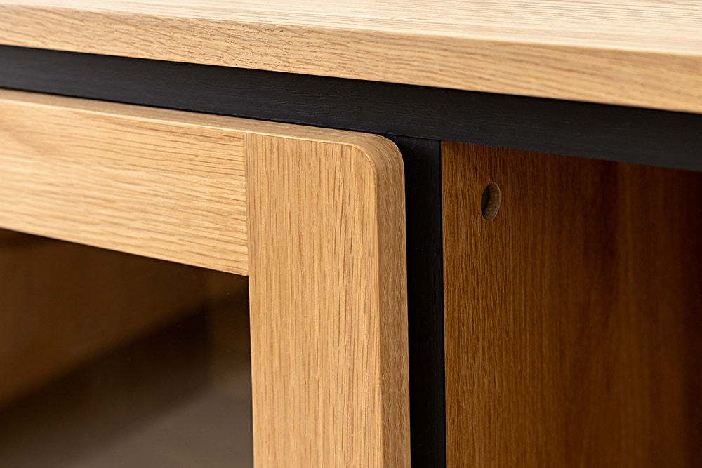 Modernes Highboard ATELIER 140cm natur Eiche schwarz Metall sechs Fächer