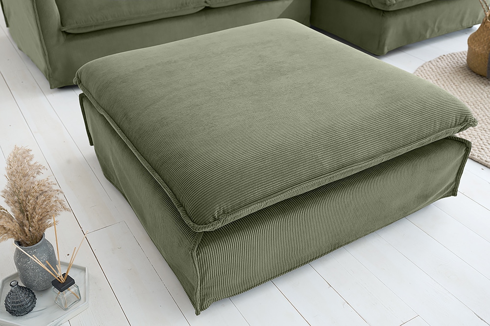 Großer Sitzhocker HEAVEN 100cm grün Cord Sofahocker abnehmbarer Bezug