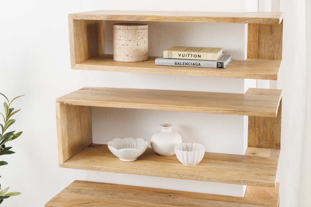 Massives 3er Set Wandregale SURREAL 65cm natur Außenecke Mangoholz