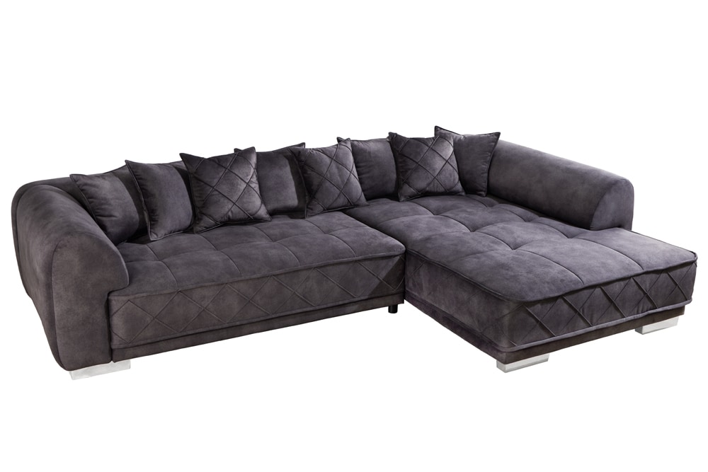 Modernes XXL Ecksofa DECADENCIA 320cm dunkelgrau Samt inkl. Kissen Bigsofa