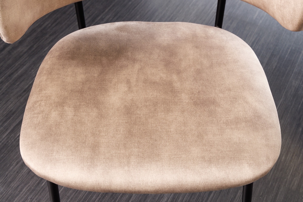 Design Stuhl VOGUE champagner greige Samt schwarze Metallbeine