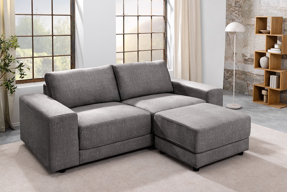 Moderner Hocker LOFT 75cm grau Vogue Velours Samt Nosagfederung Taschenfederkern