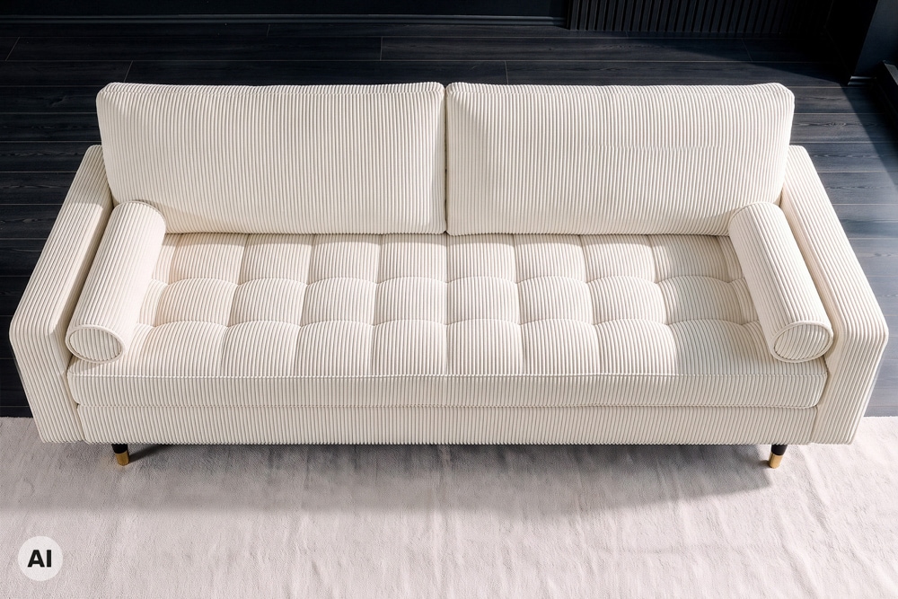 3er Sofa COZY VELVET 220cm beige Cord mit goldener Kappe