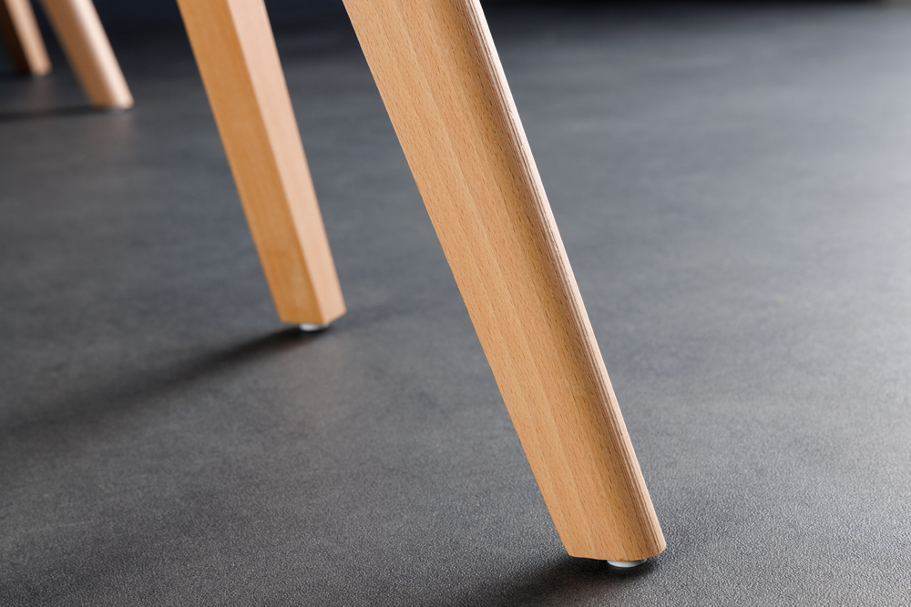 Design Stuhl SCANDINAVIA MEISTERSTÜCK transparent weiß Kunststoff Buchenholz natur