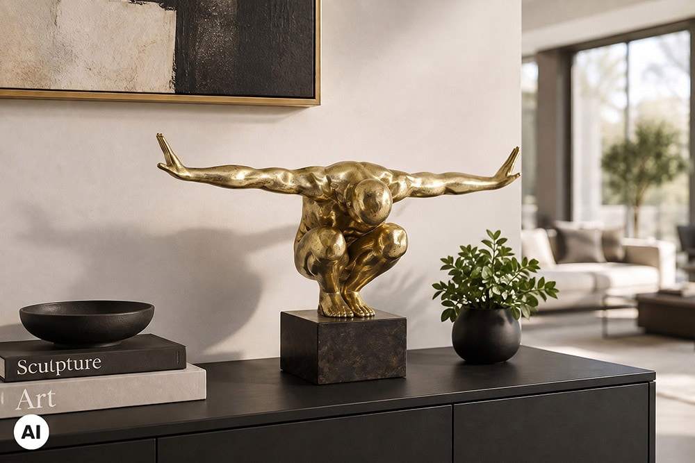 Deko-Figur HIGH DIVER 50cm gold schwarz handmade Athleten-Skulptur