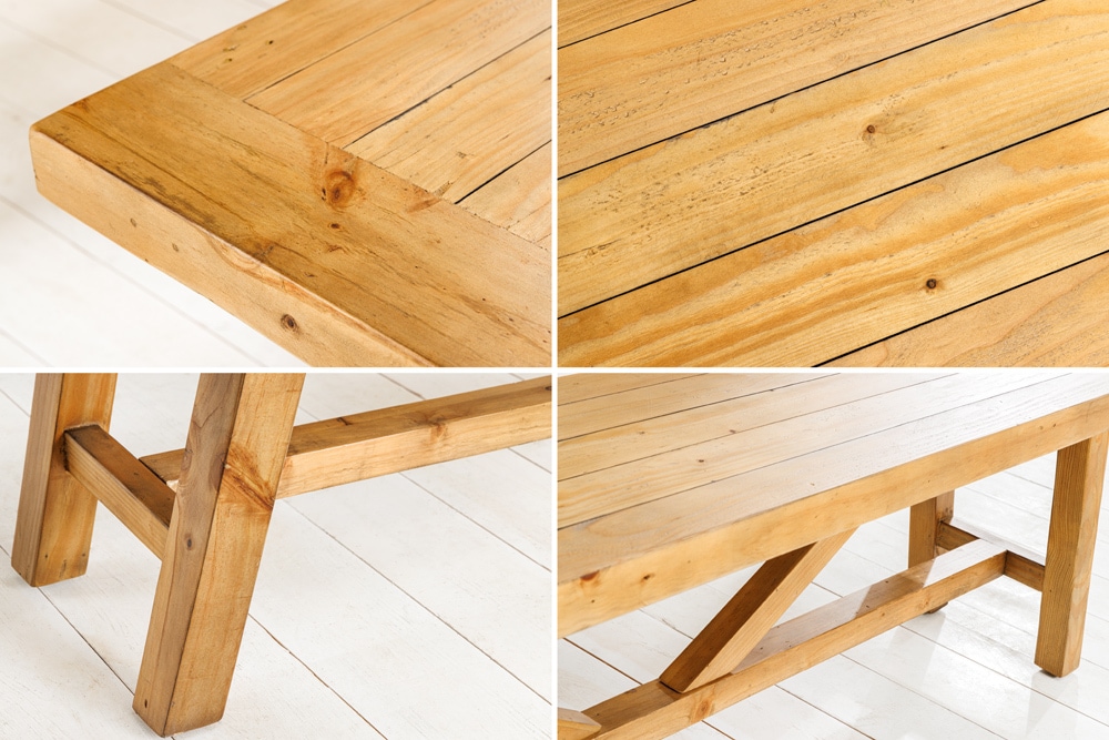 Massive Sitzbank RIVIERA 180cm natur recyceltes Pinienholz Landhaus-Stil