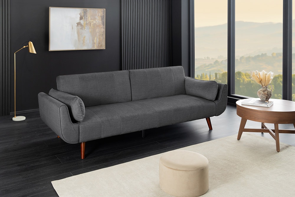 Design Schlafsofa DIVANI 220cm grau Samt 3-Sitzer mit Bettfunktion Walnuss-Füße