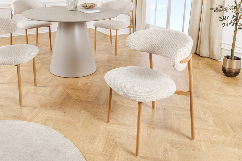 Design Stuhl BELFORT beige Strukturstoff Metallgestell Eiche » Jetzt kaufen