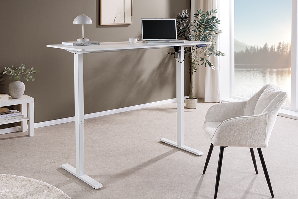 Höhenverstellbarer Schreibtisch WHITE DESK 140cm weiß Metallgestell Bürotisch