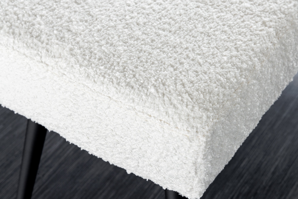 Design Sitzbank BOUTIQUE 100cm weiß Bouclé schwarze Metallbeine Polsterbank
