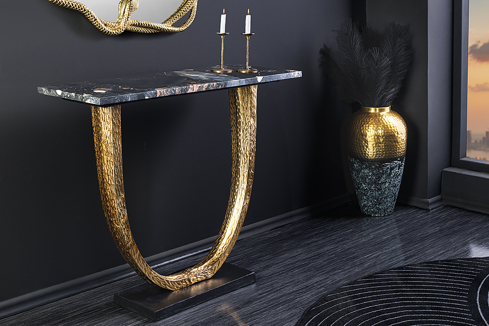 Handgefertigter Konsolentisch OMEGA 80cm schwarz Marmor gold Metall » Jetzt kaufen