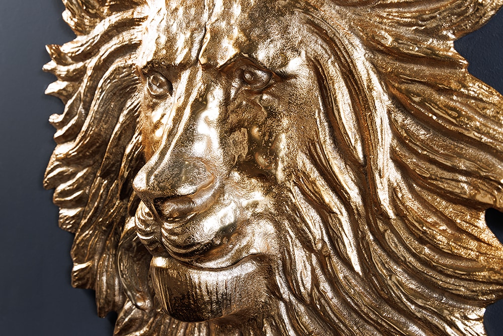 Goldene Wanddeko WILDLIFE LION 35cm gold Metall Löwenkopf-Skulptur handmade