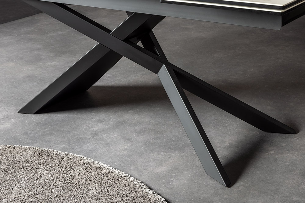 Ausziehbarer Esstisch EUPHORIA 180-220-260cm weiß Carrara Oro Keramik schwarz Metall