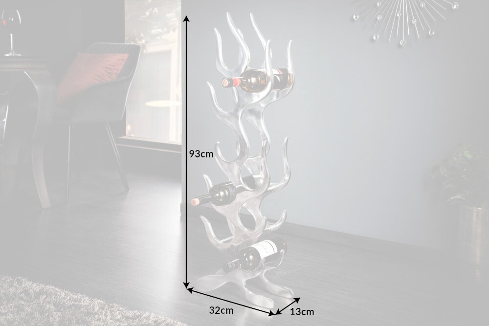 Modernes Weinregal FLAME 93cm silber für 9 Flaschen Flaschenhalter