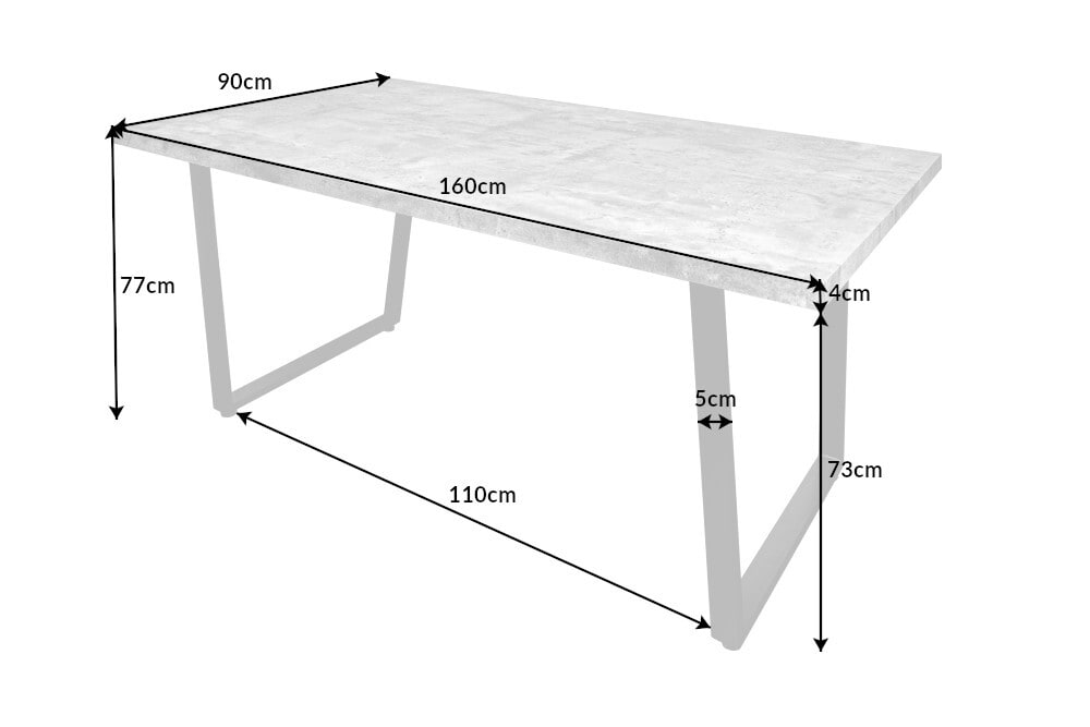 Moderner Esstisch LOFT 160cm grau Beton-Design schwarze Metallbeine Kufengestell Industrial