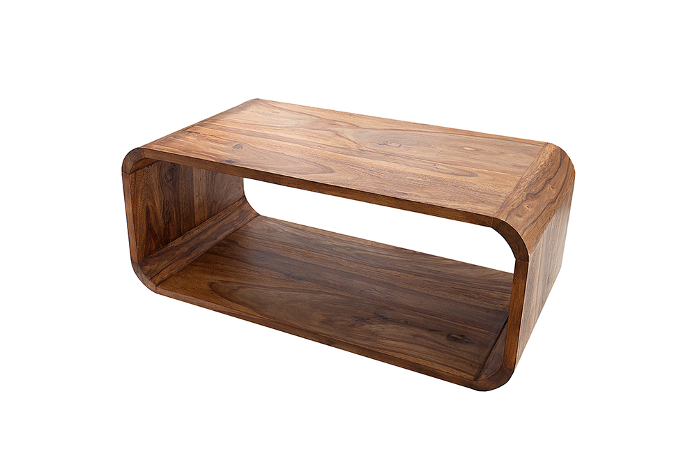 Massivholz Couchtisch CUBUS 100cm braun Sheesham stone finish TV-Board handemade