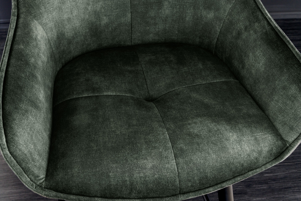Design Barhocker EUPHORIA dunkelgrün Samt schwarze Metallbeine Barstuhl mit Lehne