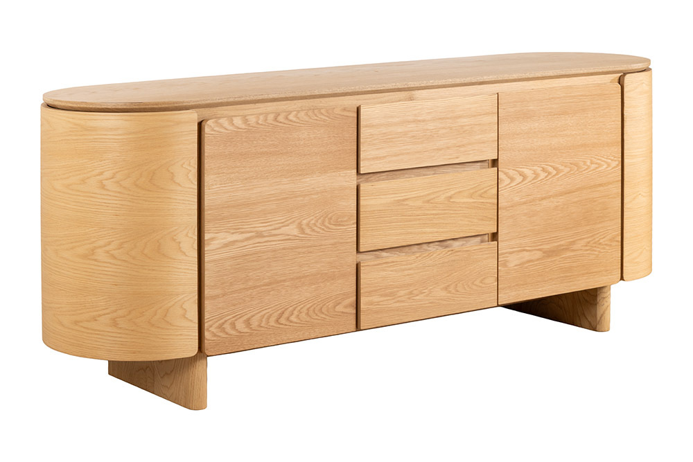 Modernes Sideboard OAK GRAIN 160cm natur Eichenholz vier Fächer mit drei Schubladen
