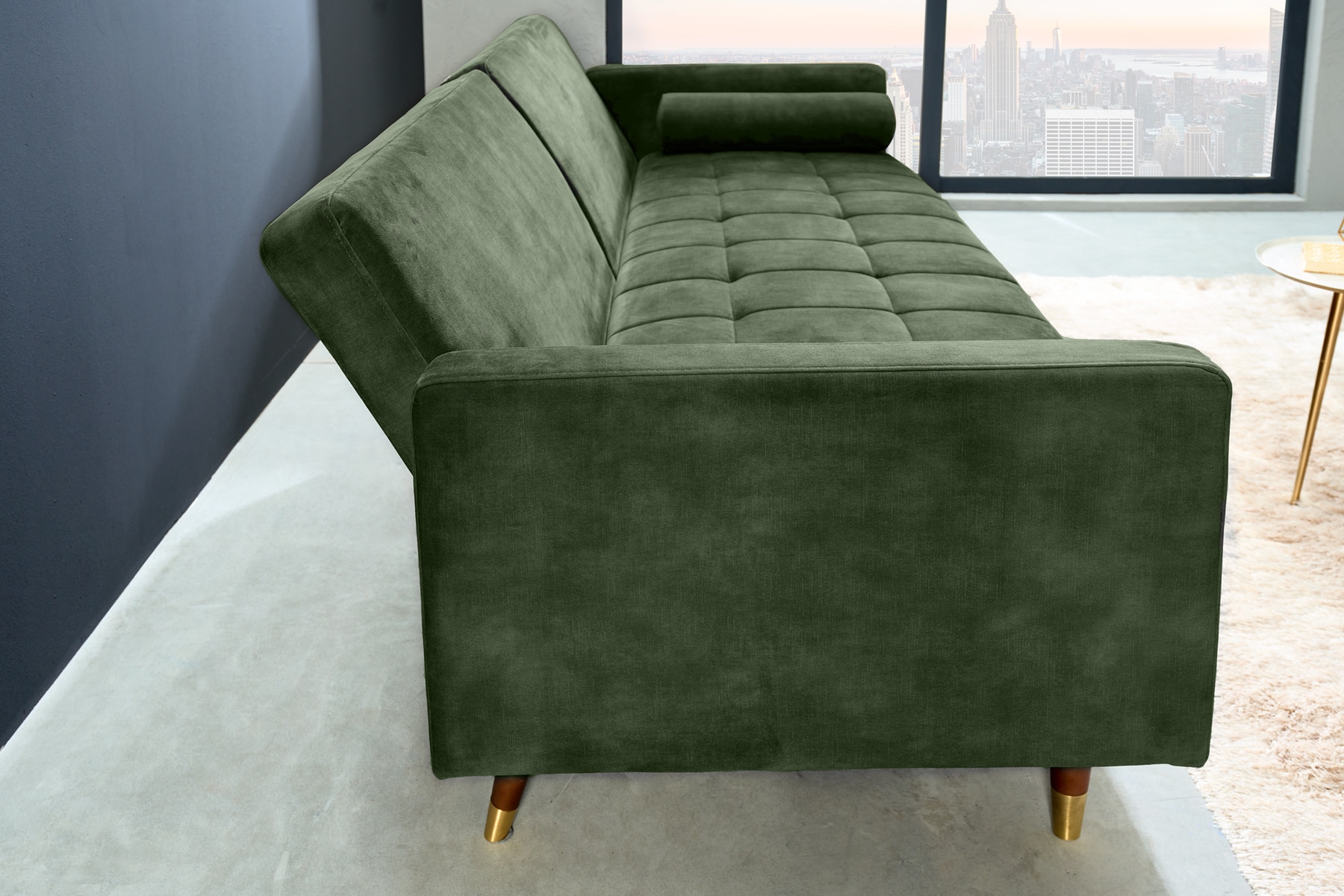 Modernes Schlafsofa COUTURE 200cm grün Microvelours 3-Sitzer Couch mit Schlaffunktion