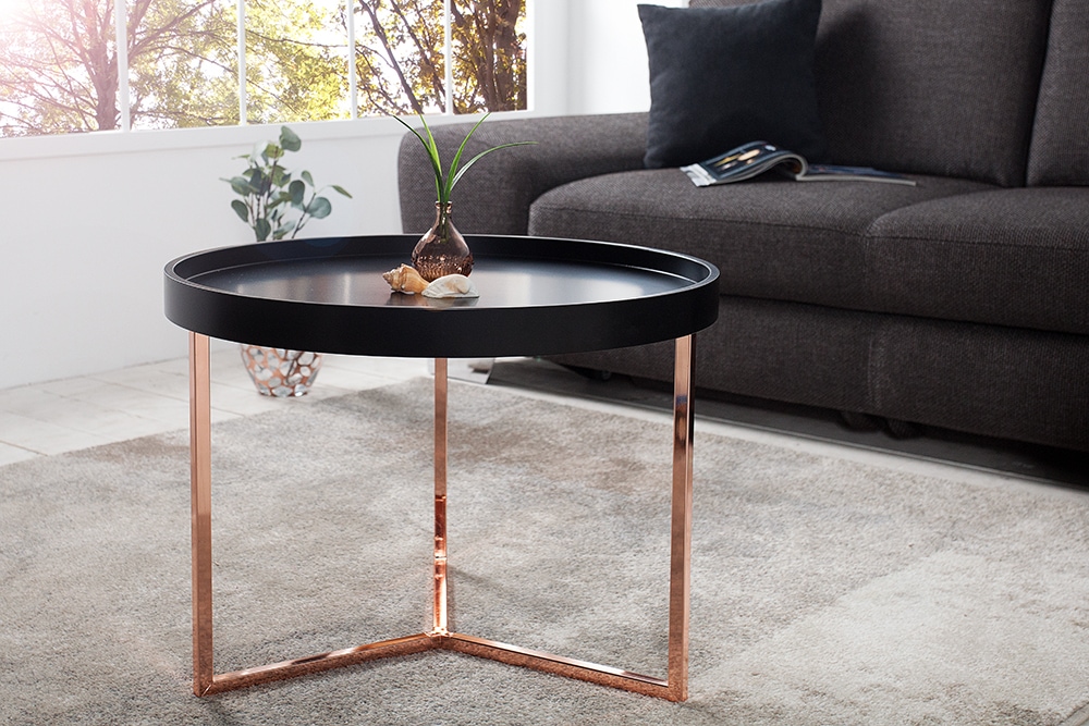 Extravaganter Couchtisch MODULAR 60cm matt schwarz kupfer rund inkl. Tablett » Jetzt kaufen