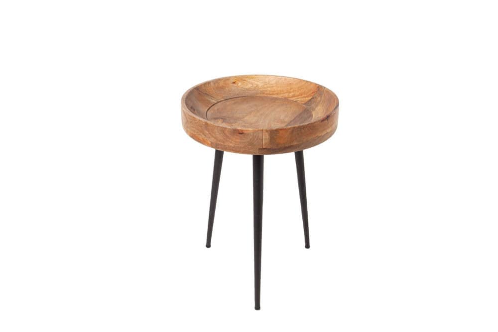 Massiver Beistelltisch PURE NATURE 35cm natur Mangoholz rund mit schwarzen Metallbeinen