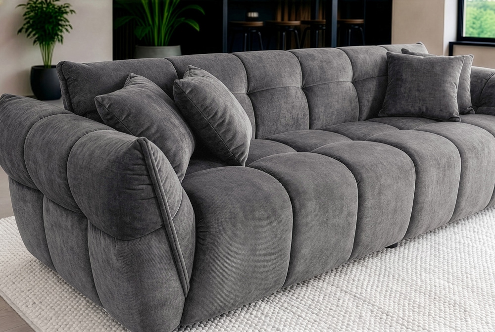 XXL Sofa CLOUD 260cm grau Vogue Samtstoff Bigsofa Federkern inkl. Kissen