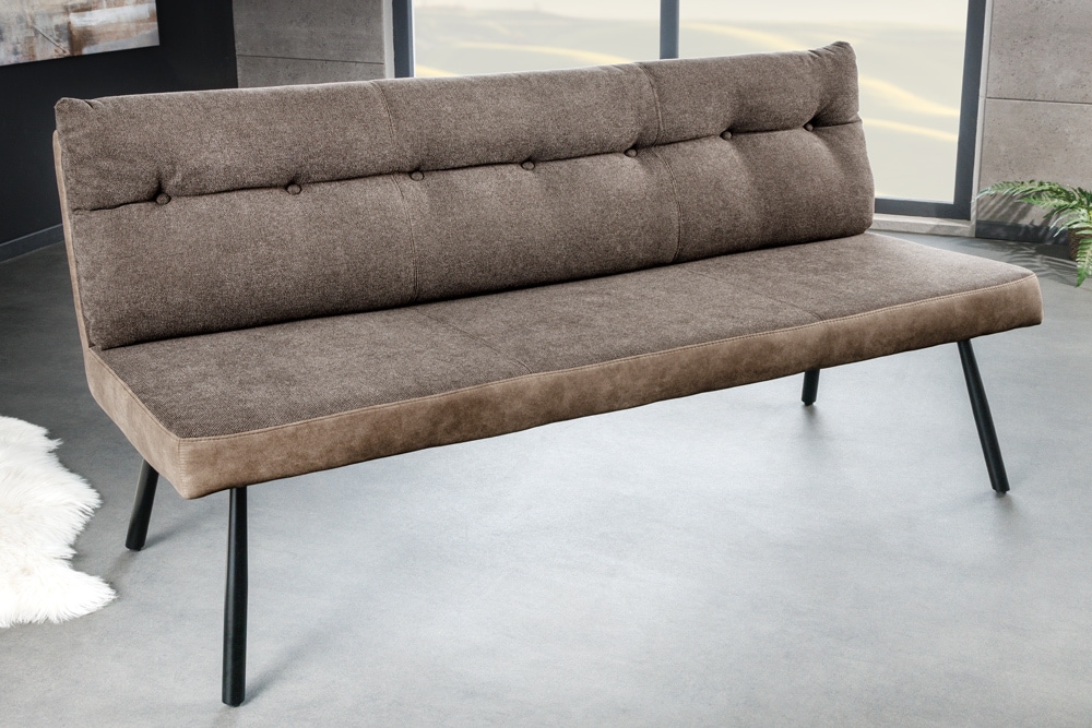 Moderne Sitzbank BIG GEORGE 160cm taupe Flachgewebe Taschenfederkern schwarz
