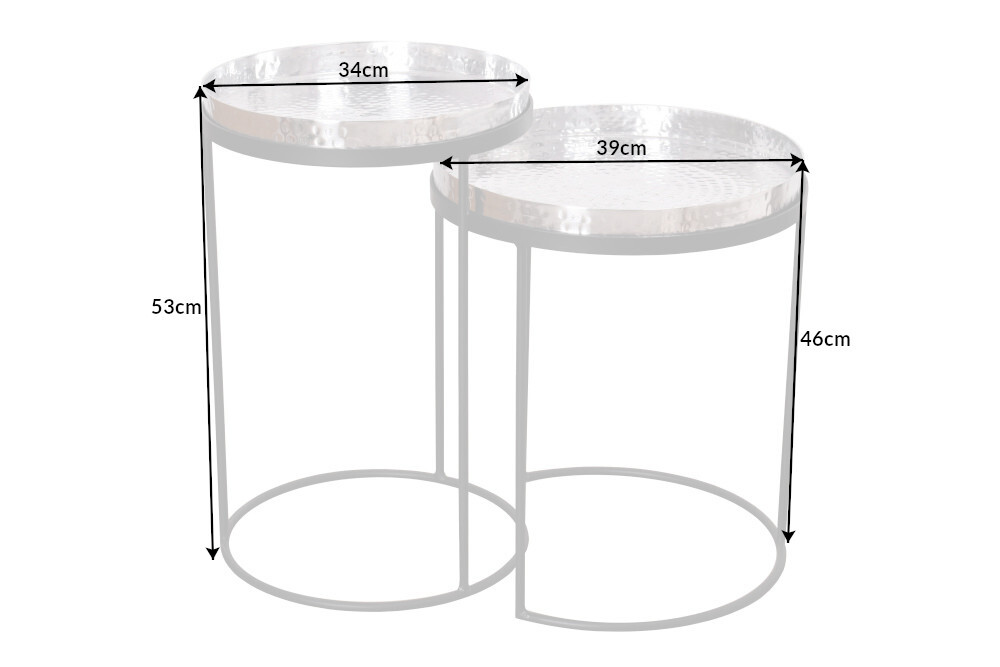 Design 2er Set Beistelltisch ELEMENTS 55cm silber Hammerschlag handmade rund