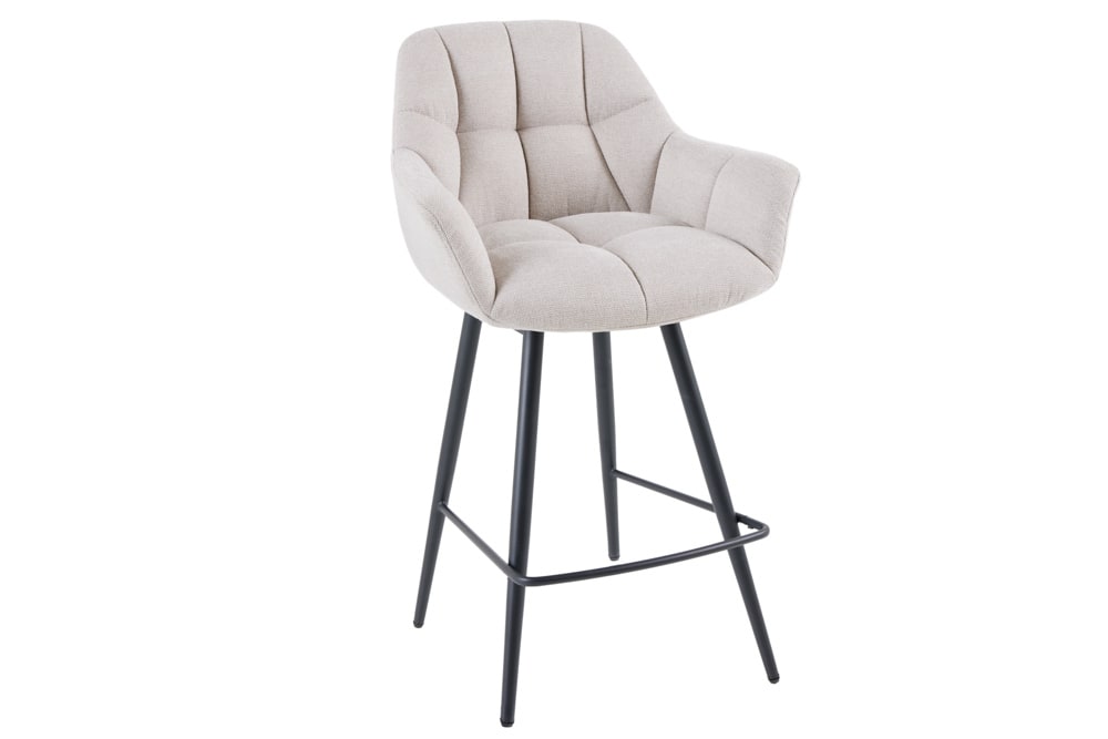 Drehbarer Barhocker PAPILLON champagner beige Barstuhl mit Lehne schwarze Metallbeine