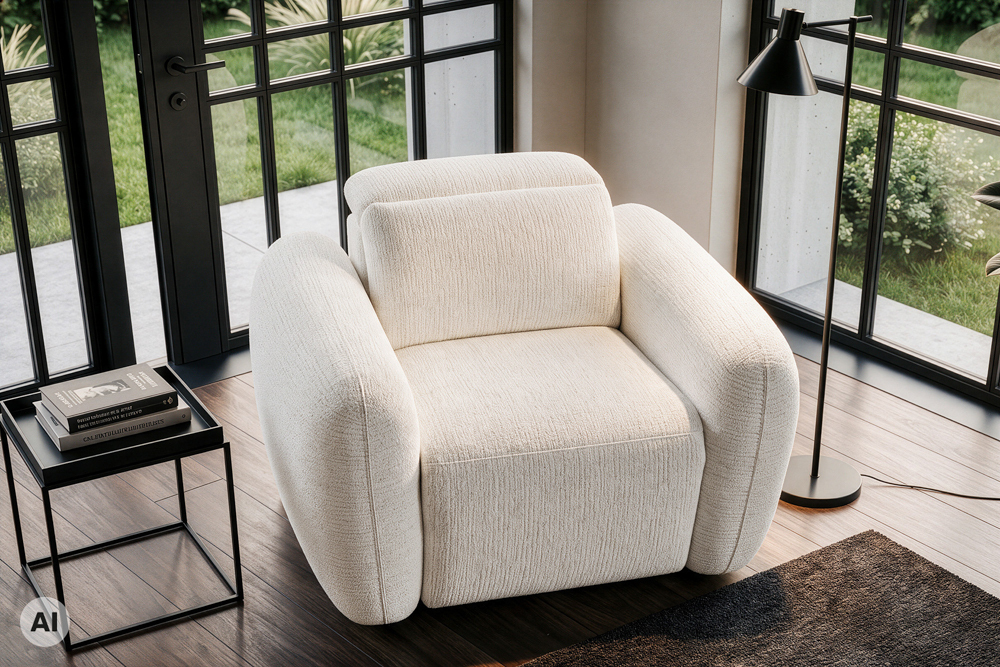 Sessel MILANO 110cm beige Bouclé Tweed Soft elektrisch verstellbare Fuß- und Kopfstütze