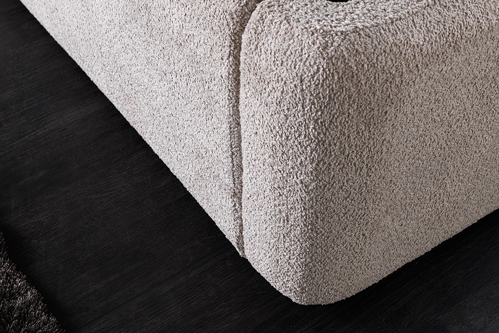 Modernes Boxbett ART DECO 180x200cm greige Bouclé mit Stauraum und Lattenrost