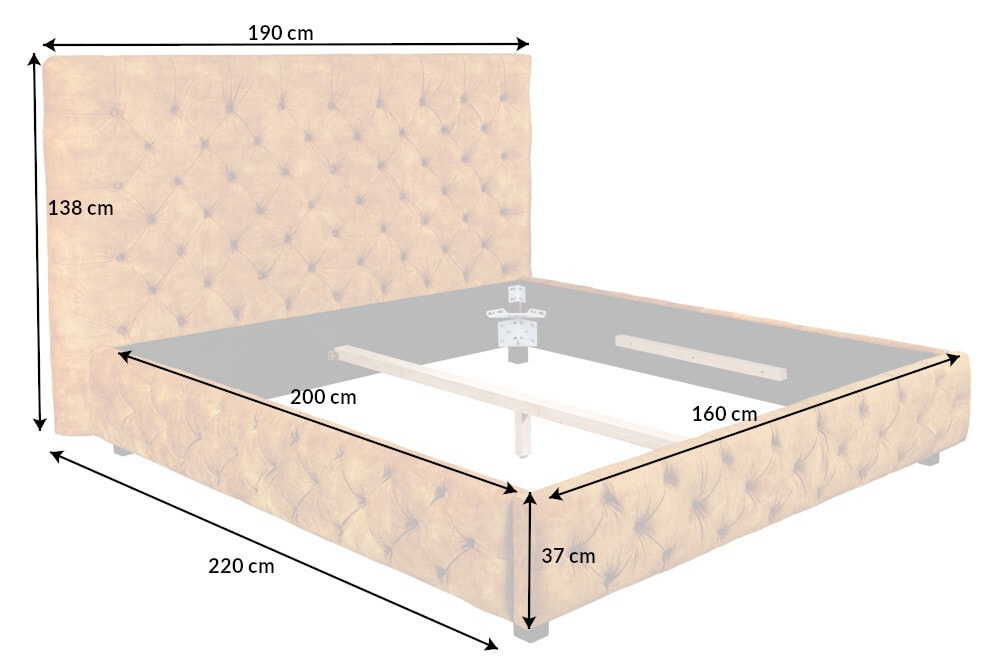 Queensize Doppelbett PARIS 160x200cm senfgelb Samt Chesterfield Design