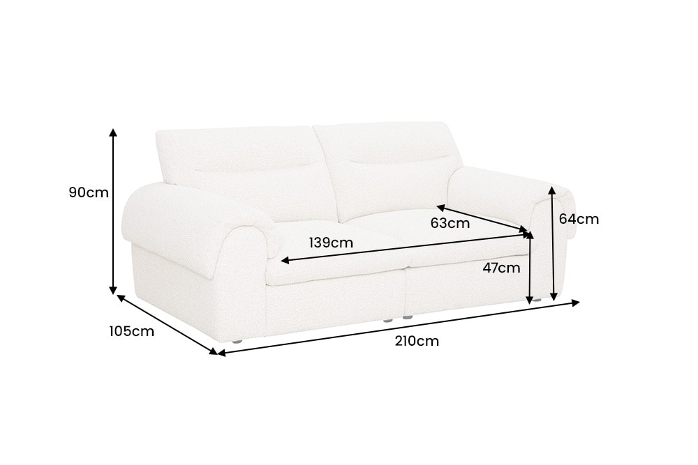 3-Sitzer Sofa SIXTH SENSE 210cm beige Bouclé-Strickstoff mit Nosagfederung und Daunenfedern