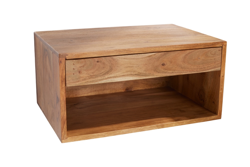 Hängender Nachttisch PURE 50cm braun Akazie Massivholz honey finish Schublade