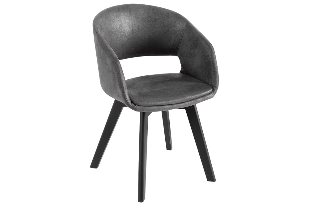 Design Stuhl NORDIC STAR antik grau Microfaser Massivholz schwarz mit Armlehne gepolstert