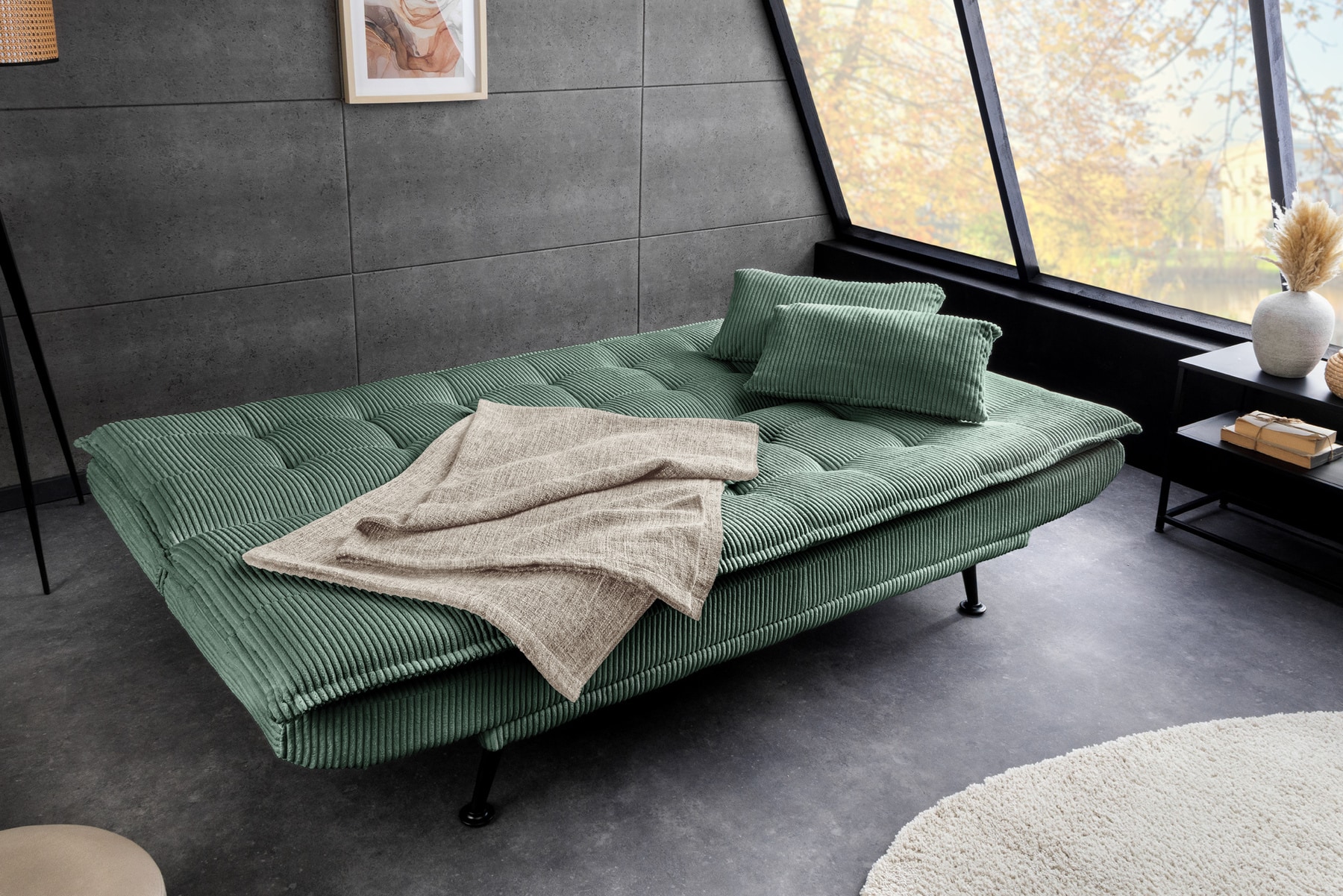 Modernes Schlafsofa JAZZ 190cm grün Cord 3-Sitzer Couch