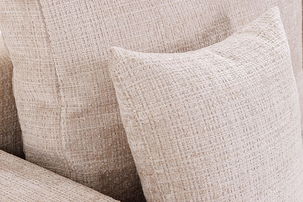Modernes Ecksofa KENT 220cm champagner beige Chenille Cremona Federkern Wohnlandschaft mit Hocker