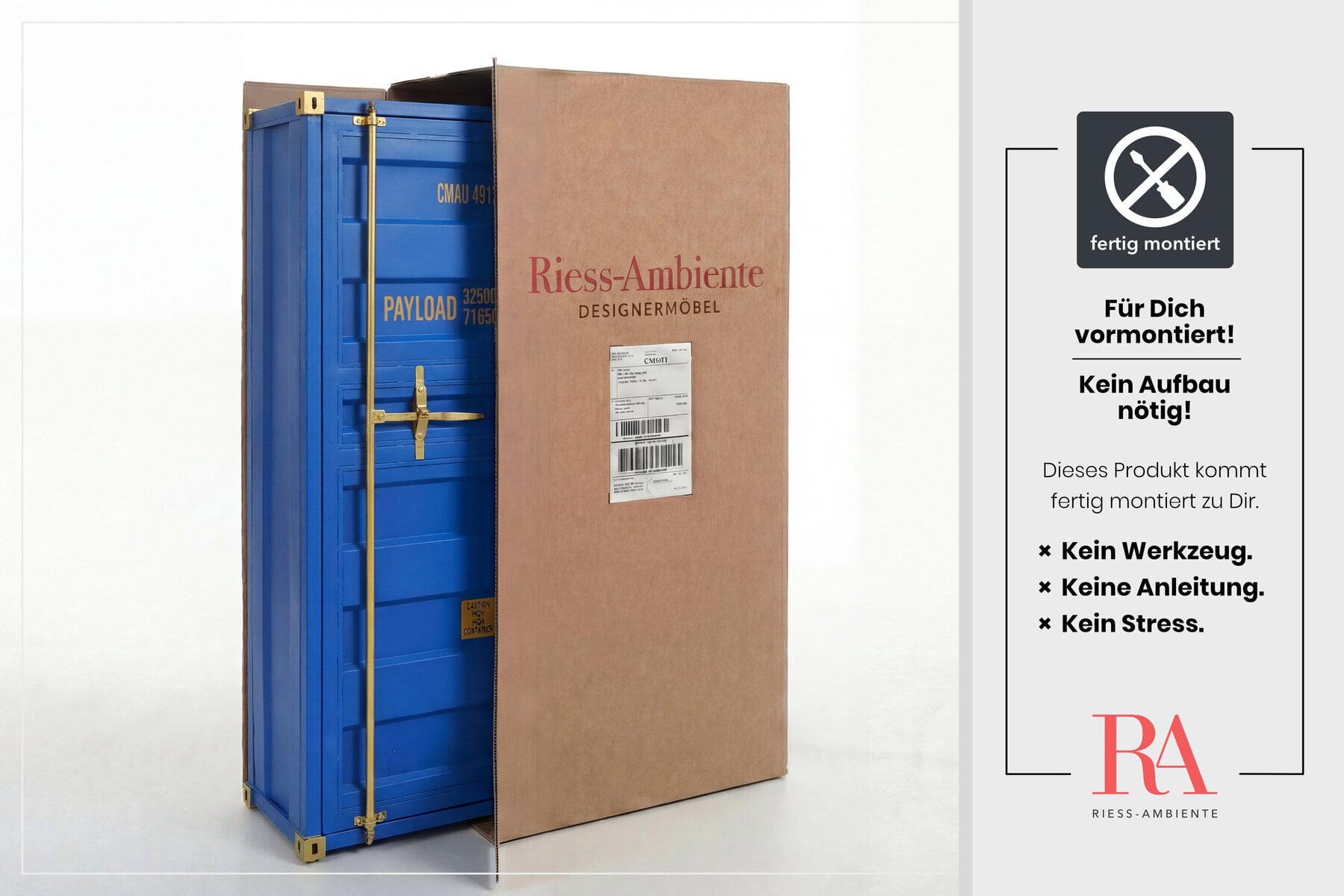 Design Aktenschrank GLOBETROTTER 180cm blau Eisen Container Upcycling Industrial