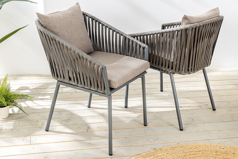 Moderner Stuhl ROPE beige anthrazit Aluminium Gartensessel inkl. Kissen In- und Outdoor