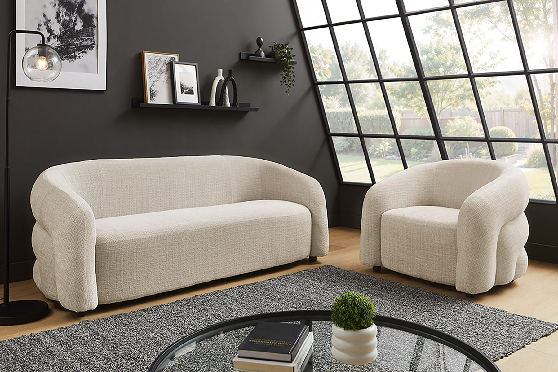Design Sofa VOGUE 200cm beige Chenille Cremona 3-Sitzer Couch mit Nosagfederung