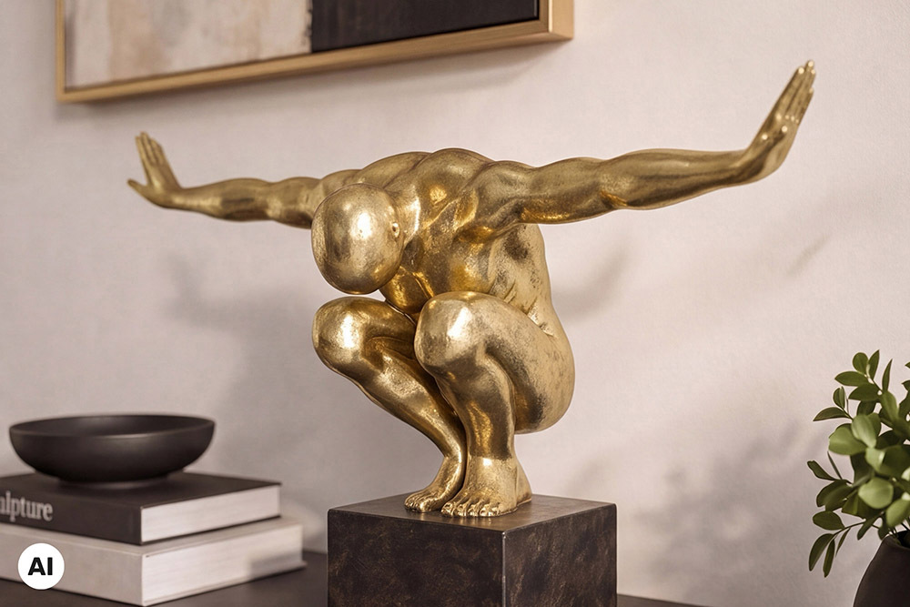 Deko-Figur HIGH DIVER 50cm gold schwarz handmade Athleten-Skulptur Deko-Figur HIGH DIVER 50cm gold schwarz handmade Athleten-Skulptur