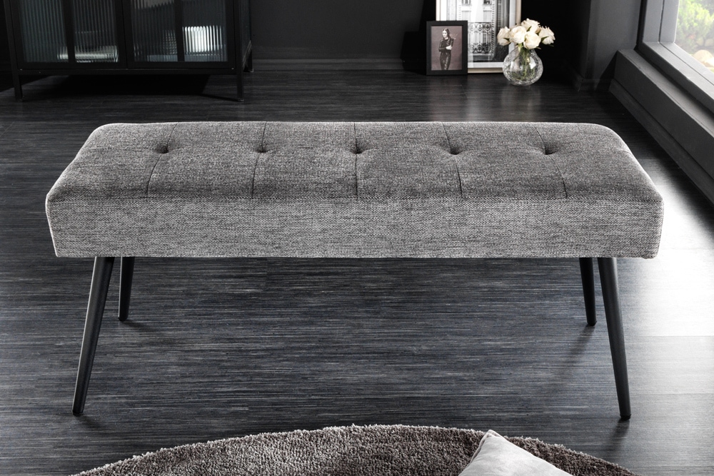 Design Sitzbank BOUTIQUE 100cm grau Strukturstoff Metallbeine schwarz