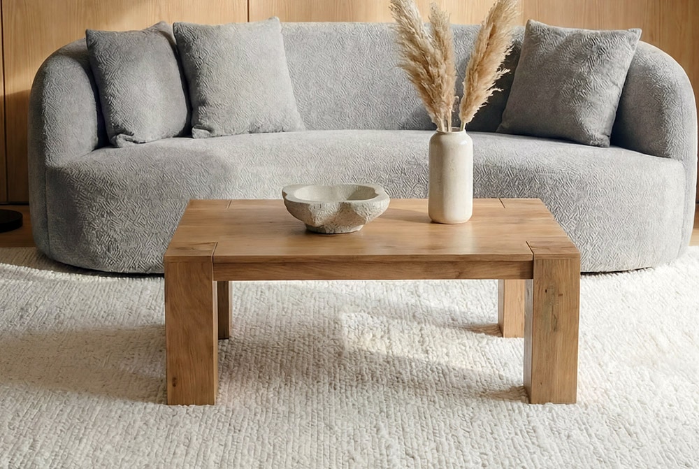 Massiver Couchtisch MAKASSAR 100cm natur Mangoholz cream finish einzigartige Maserung