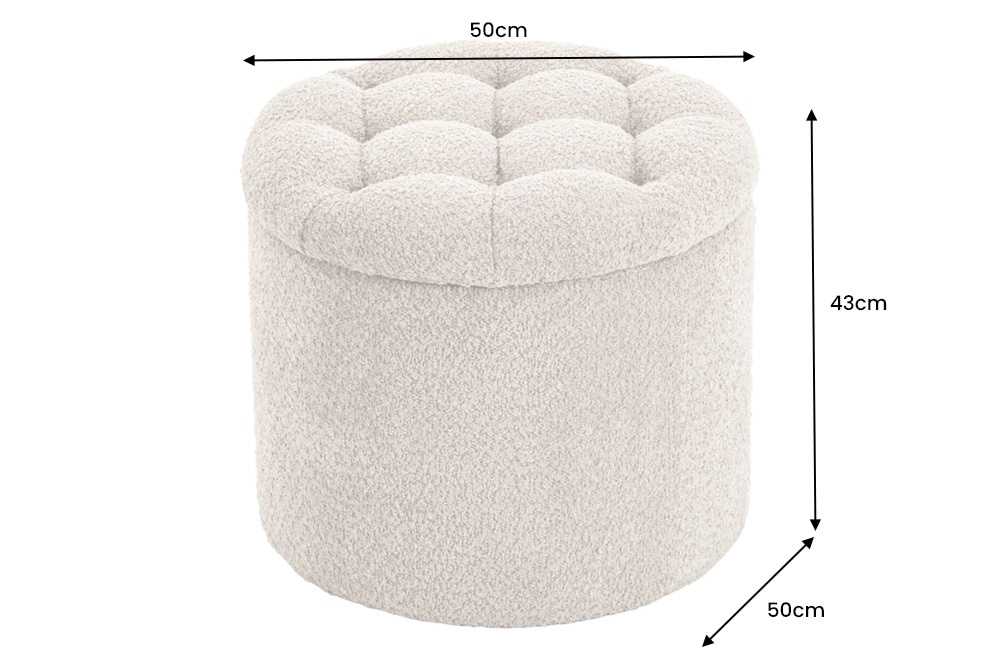 Runder Hocker MODERN BAROCK 50cm champagner Bouclé mit Stauraum
