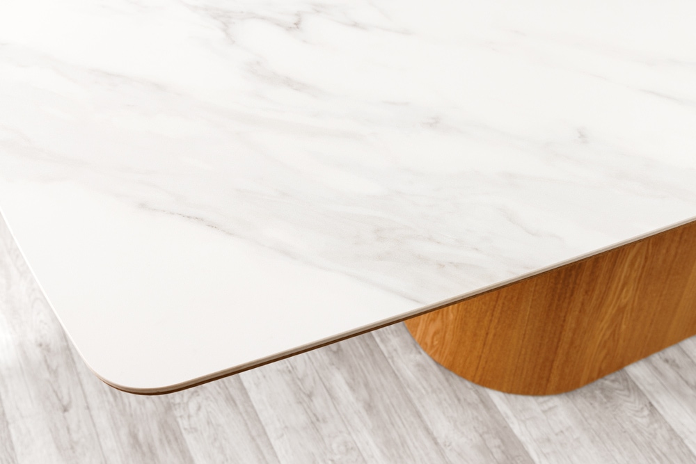 Design Esstisch UNIQUE 200cm weiß Eiche Keramik Marmor Säulenfuß