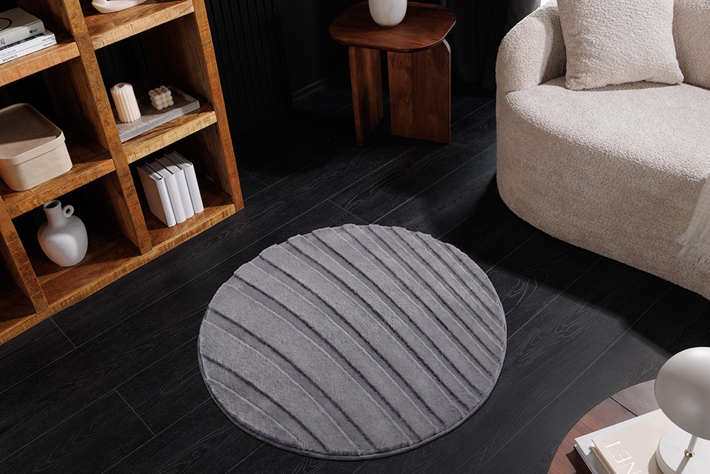 Runder Teppich WAVE 80cm anthrazit 3D strukturierter Kurzflor Indoor Hoch-Tief-Effekt