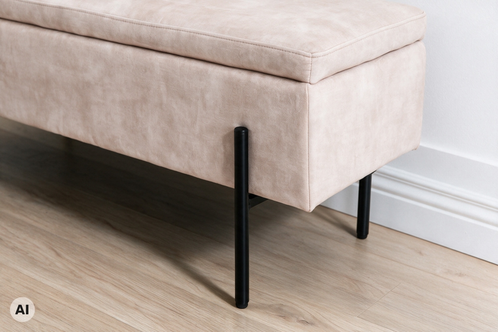 Truhenbank LOFT 100cm champagner Samt Sitzbank mit Stauraum schwarz Metall