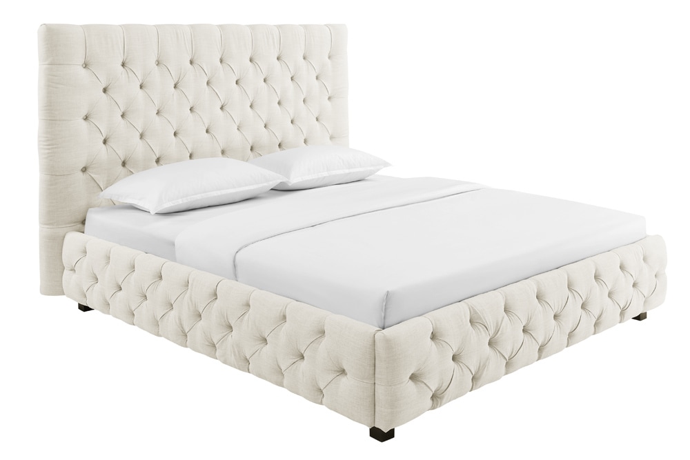 Design Boxbett PARIS 180x200cm beige Leinen Chesterfield Doppelbett